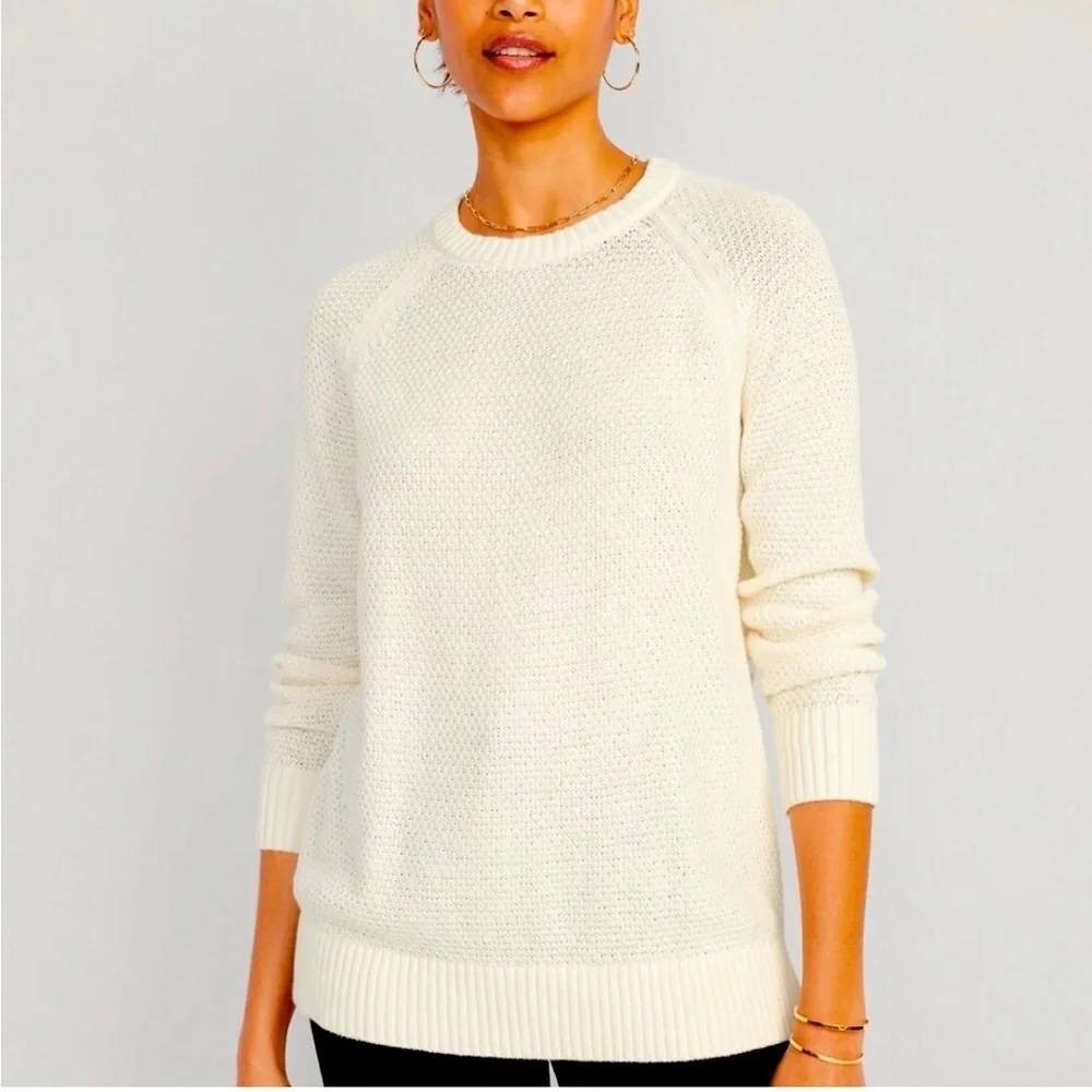 Old Navy Women's Cream Textured Cotton Raglan Crewneck Sweater S 726147-05